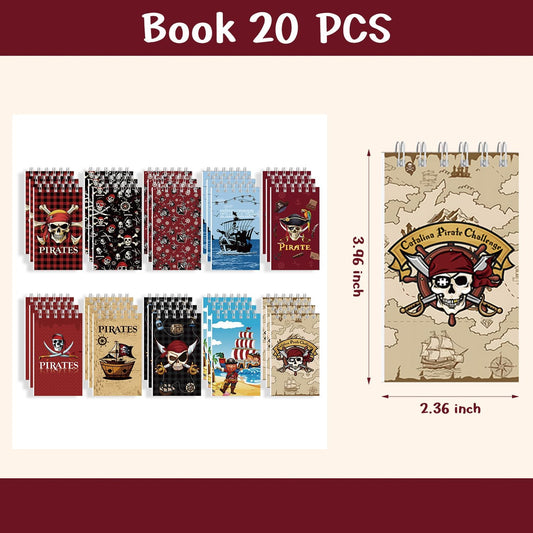 20Pcs Mini Pirate Notepads Spiral Notebooks for Birthday Party Favors Supplies Teacher Reward Favor Bag Stuffers Pirate Theme Party