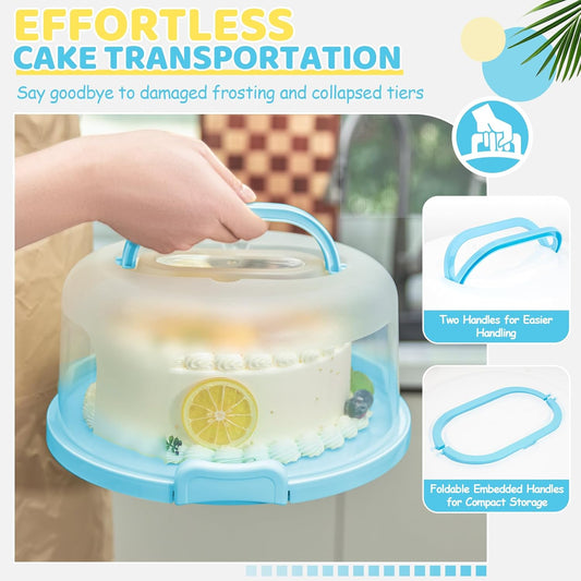 Cake Carrier with Lid and Handle, Ohuhu BPA-Free Cake Containers Cake Holder for 10 inch Cake with 2 Handle Cupcake Carrier - Plastic Cover Two Sided Base for Transport Pie Nut Fruit Mothers Day Gifts