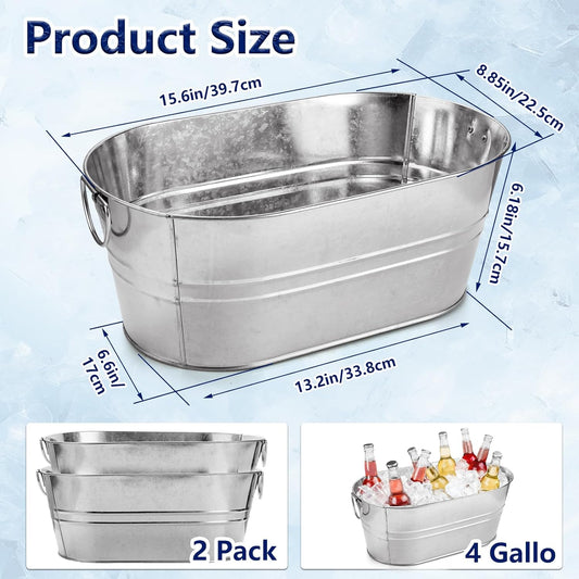 MIVIDE 4 Pack Galvanized Tub 3 Gallon Ice Bucket Large Metal Champagne Drink Bucket with Handles Galvanized Ice Buckets for Parties Mimosa Bar Cocktail Bar