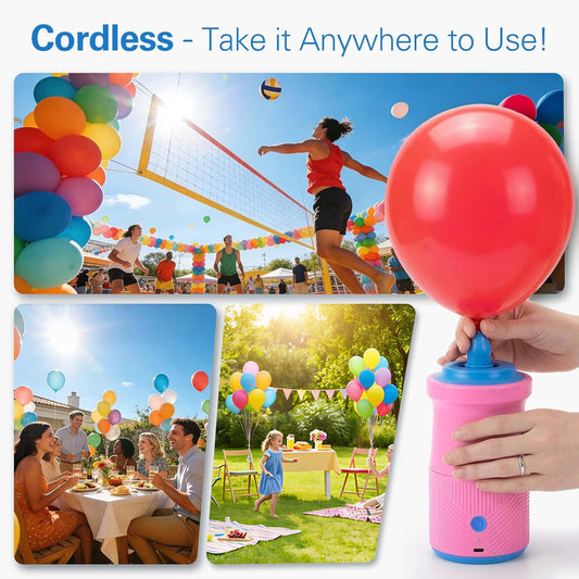 Denkee Balloon Pump Electric, Rechargeable Cordless Balloon Air Pump Portable for Long, Round and Foil Balloons, Electric Balloon Inflator Blower Machine for Decorations, Outdoor, Sports, Party