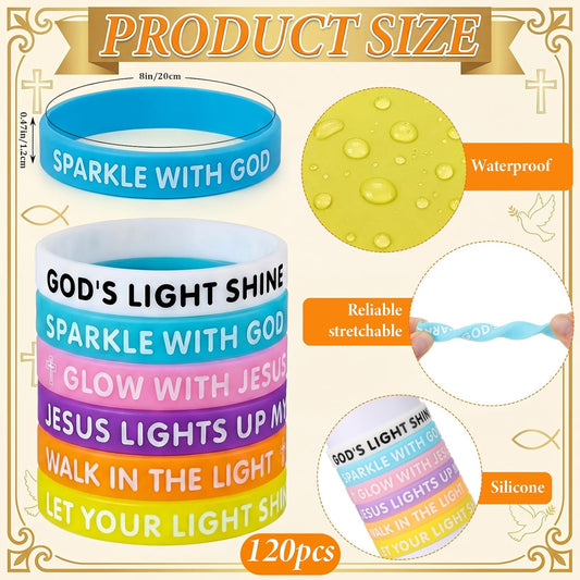 Tondiamo Vbs 2026 Rubber Wristbands Glow in the Dark Illumination Themed Bracelets Jesus Lights Bracelets Bulk Luminous Christian Gift for Vbs Party Church Supplies
