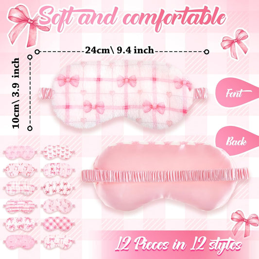 Cuffbow 12 Pcs Plush Sleeping Eye Masks Bulk Comfortable Sleep Eye Cover Mask for Kids Women Men Soft Furry Blindfold Faux Fur Shade for Travel Nap Sleepover Party Supplies(Rainbow)
