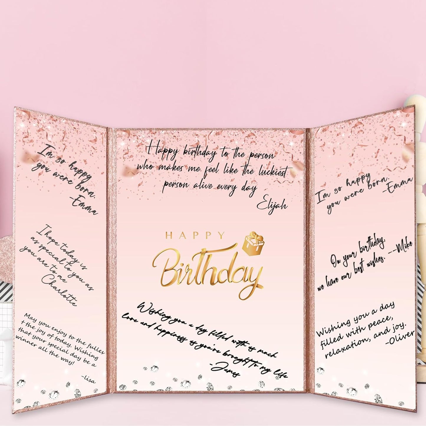 Crenics Black and White Birthday Decorations Women Men, Creative Birthday Guest Signature Book Alternative 18" x 12", Great Party Gifts for Girls or Boys