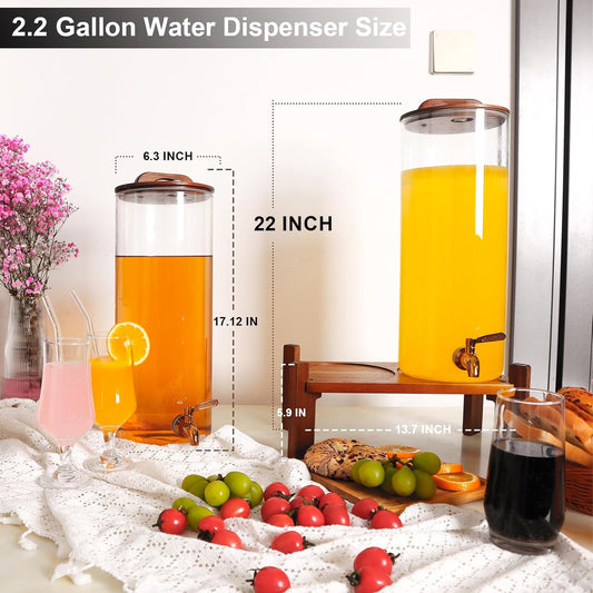 2PCS 1.6 Gallon Drink Dispenser,Glass Water Dispenser with Stand,Beverage Dispenser with Stainless Steel Spigot,Drink Dispensers for Parties,Bars,Restaurants