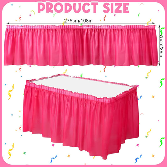 4 Pcs Neon Party Table Skirts 29 in x 14 Ft, Neon Party Favors Plastic Disposable Table Skirts for Rectangle Desks for Fluorescent Birthday Wedding Desk Decor, Green, Yellow, Rose Pink and Orange