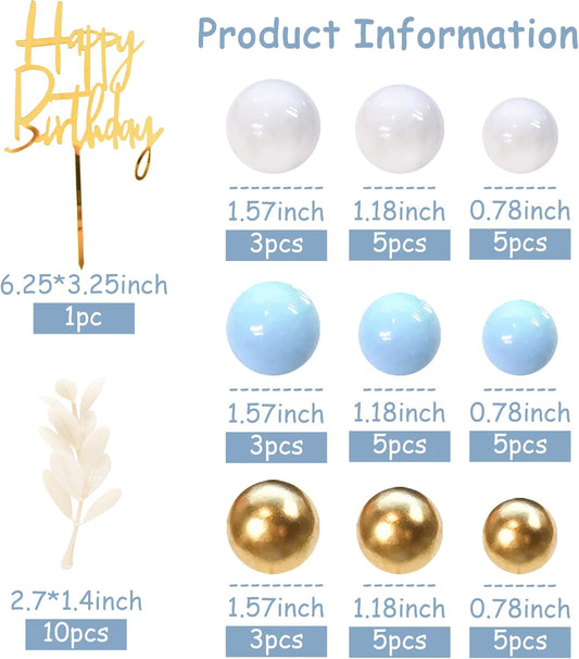 Khaki Balls Cake Topper Boho Grass Cake topper Khaki White Gold Pearl Balls Happy Birthday Cake Decorations for Wedding Birthday Boho Themed Supplies (Khaki)