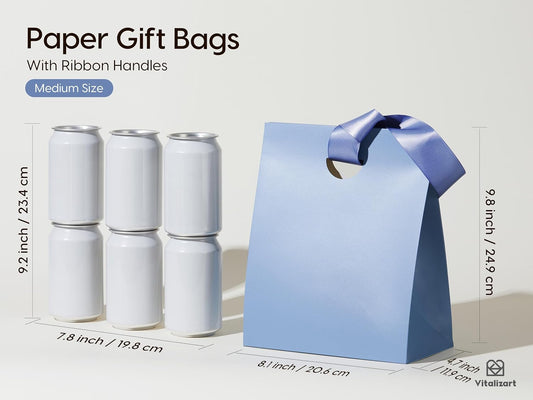 Vitalizart Paper Gift Bags With Ribbon Handles Set of 10 Assorted Colors Bulk Reusable For Gift Wrap Girls Kids Birthday Bridal Shower Party Favors Goodie Bags Candy Christmas 5.91"x3.54"x7.28" Small Size