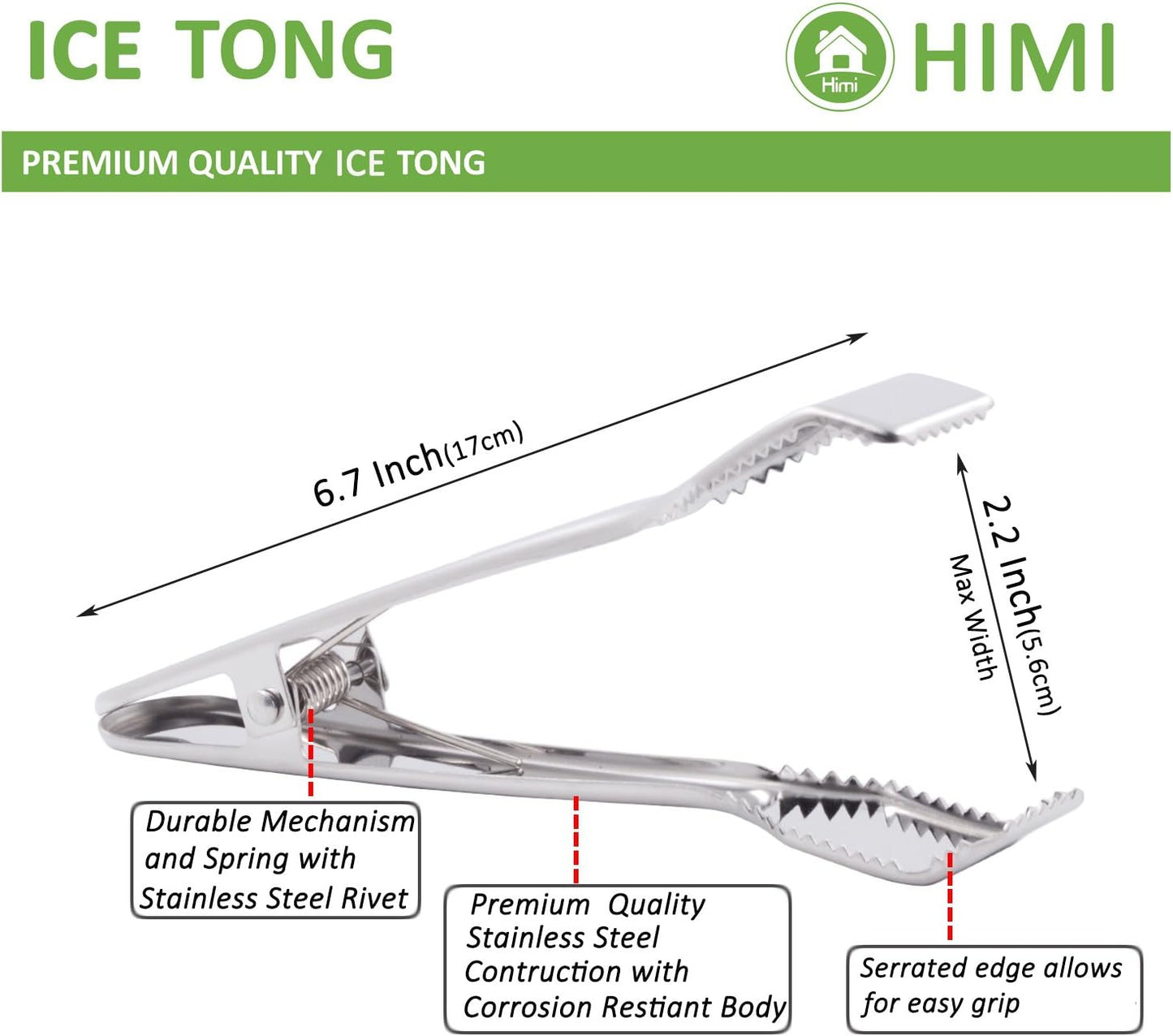 HINMAY Ice Tongs for Ice Bucket 6-3/4 Inch - Set of 2 - Premium 18/8 Stainless Steel Ice Tongs with Teeth for Ice Sugar Cubes Tea Party Coffee Bar Food Serving