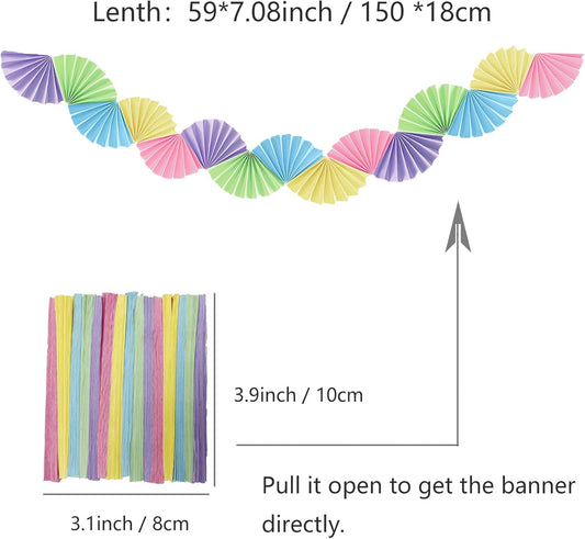 Banner Garland Fan-Shaped, Macaron Colors Wall Decor Party Decorations for Birthday Wedding College Nurse Graduation Holiday New Year, Festive Supplies
