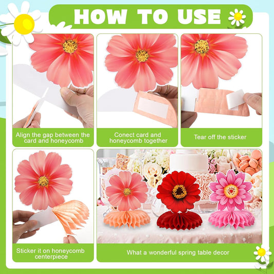 9 Pieces Spring Flower Centerpieces for Tables, Honeycomb Spring Birthday Party Decorations, Baby Shower Centerpieces for Girls, Spring Decorations for Office, Mothers Day Decorations (Flower)