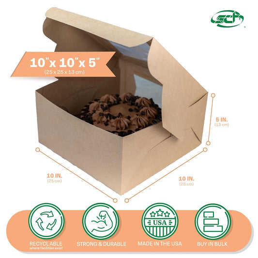 Southern Champion Tray 0973 Premium Clay-Coated Kraft Paperboard White Non-Window Lock Corner Bakery Box, 10" Length x 10" Width x 4" Height, White (Case of 100)