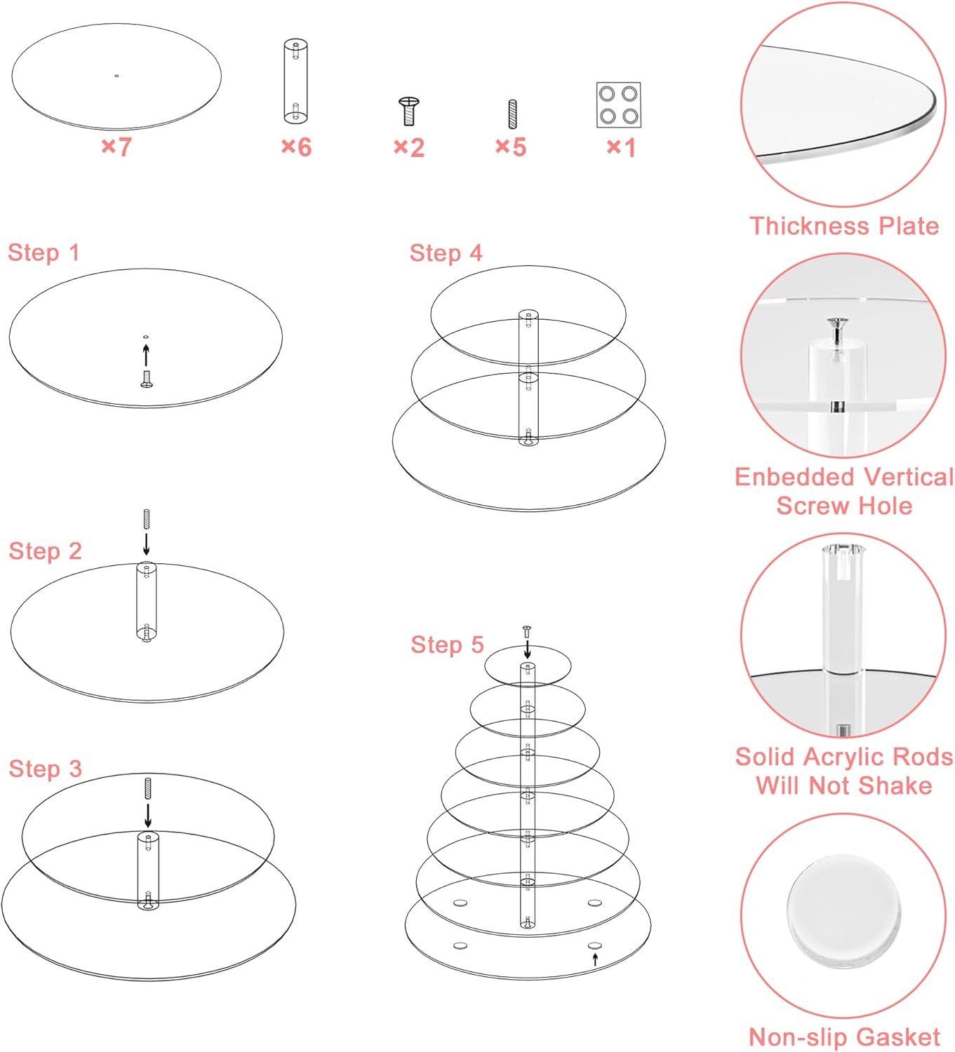 Acrylic Cupcake Tower, 7-Tier Round Cake Stand for 100 Cupcakes, Dessert Display for Parties & Weddings
