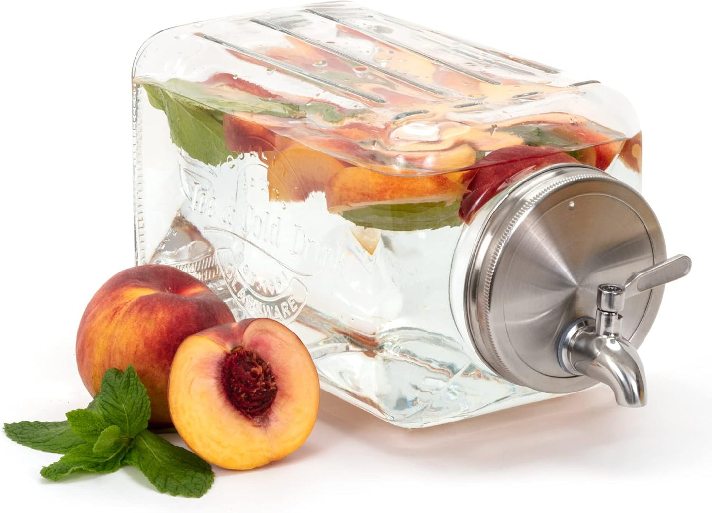 Le'raze 1.5-Gallon Glass Beverage Dispenser - Modern, Clear & Stainless Steel - Gravity Dispenser with Stainless Steel Spigot