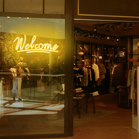 Welcome Neon Sign LED Neon Light for Business Light up Business Sign for Storefront Window Glass Shop Florists Bar Salon Cafes Restaurant Pubs, Housewarming Birthday Party Gifts(16'', Warm White)