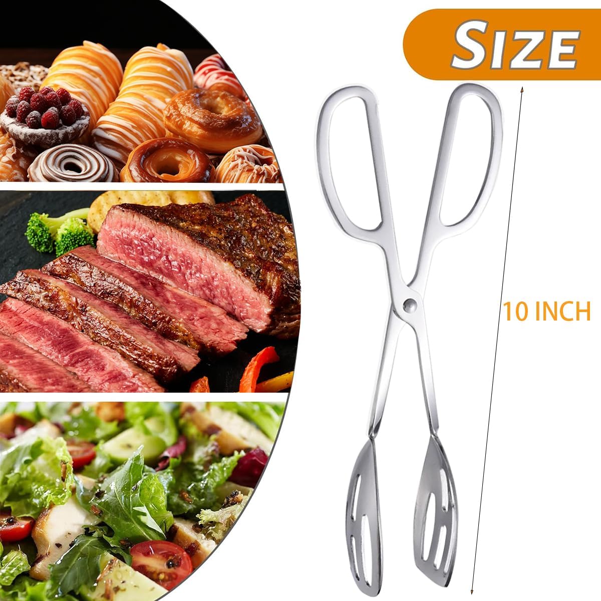 2 Pack Serving Tongs Buffet Tongs for Kitchen Cooking 10 Inch Stainless Steel Salad Tongs Serving Utensils for Wedding Party Catering (Silver)