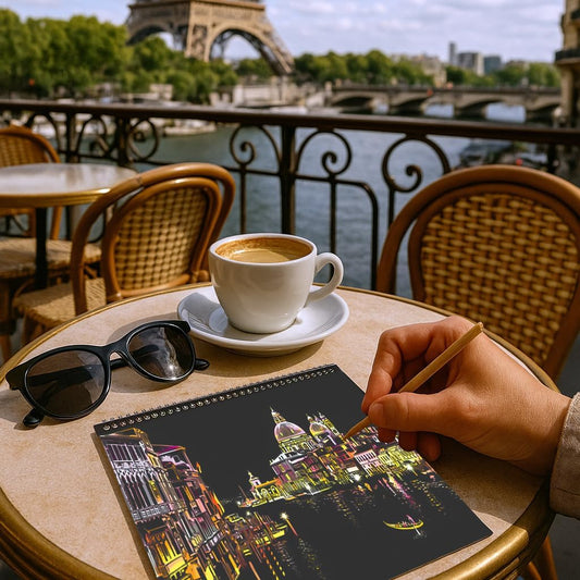 Scratch Art Book(A4-10Page) for Adults & Teens – ASMR Stress-Relieving Scratch Off Art | Paint by Scratch Kit Set | Travel Landmarks & Engraving Art | Creative Gift for Adults (Colorful City Series B)