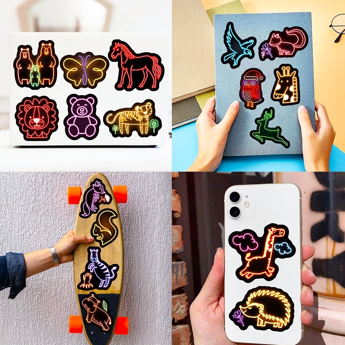 100pcs Neon Animal Waterproof Vinyl Stickers - Cute Animal Decor & Party Favors for Goodie Bag, Water Bottle, Classroom Prizes
