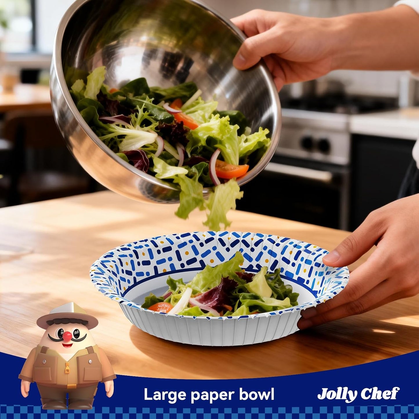 JOLLY CHEF 12 oz Paper Bowls 200 Count, Soak-Proof, Heavy Duty Small Disposable Bowls Bulk for Snacks, Desserts, Breakfast, Lunch, and Party Use