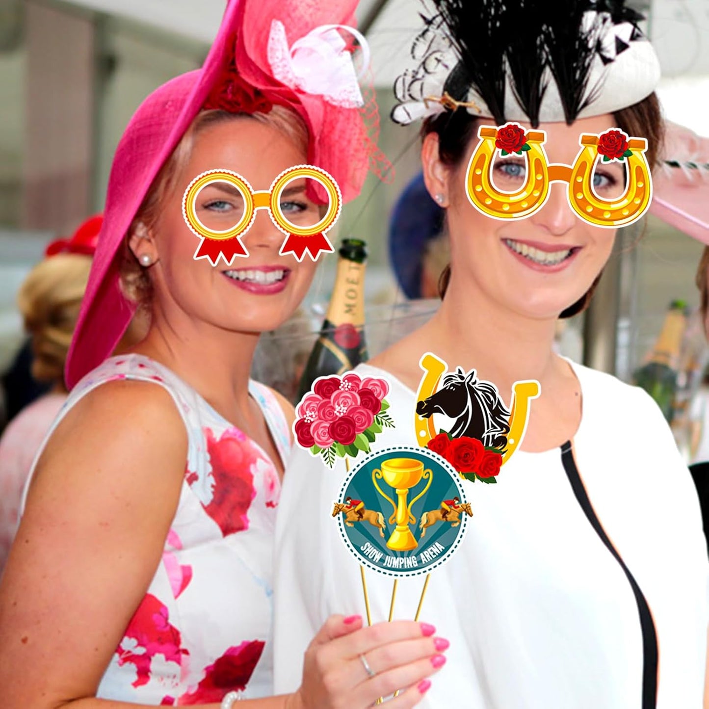 HOWAF Kentucky Horse Derby Photo Booth Props, 52pcs Photo Props with Horse Racing Photo Frame Kentucky Party Derby Day Party Decorations for Derby Party Photography Selfie Props Picture Props