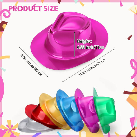 Handepo 48 Pcs Hats Party Metallic Colors Plastic Crazy Hats for Adults Cowboy Bulk Party Supplies Dress Costume Photo