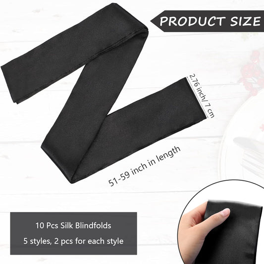 Coume 10 Pcs Satin Eye Mask Blindfold, 150 Cm/ 59 Inch Silk Blindfolds Sleeping Face Cover Blindfold Tie for Party Games, Black Rose Red Purple Pink