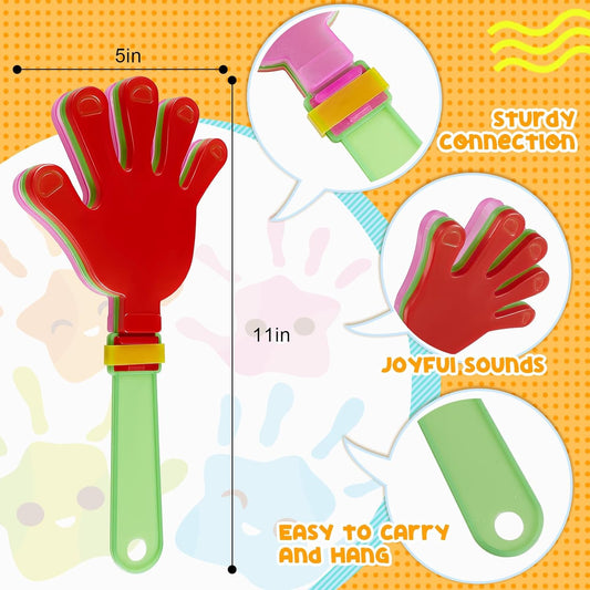 Meooeck 24 Pcs Hand Clappers 11 Inch Large Hand Clappers Noisemakers Bulk Cheer Noise Makers Finger Noise Makers for Sporting Events Fiesta Birthday Rewards Basketball Football Game Party Favors