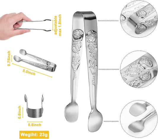 HINMAY 6PCS Mini Serving Tongs 5-Inch Small Sugar Tongs, Tiny Stainless Steel Kitchen Tong for Appetizers, Tea Party, Coffee Bar, Desserts (Silver)