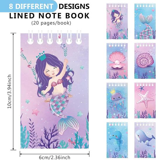 Dianelhall 24 Pcs Mini Mermaid Notebooks Mermaid Party Favors Mini Spiral Notepads Sea Ocean Themed Supplies for Birthday Party Fillers Gifts