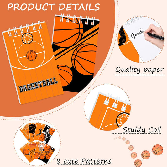 Basketball Mini Notepads, 24 Pcs Multicolor Style Pocket Notebooks Spiral Mini Notebook for Birthday Party Supplies Basketball Sport Party Favors Thanksgiving Christmas Gift, 8 Styles