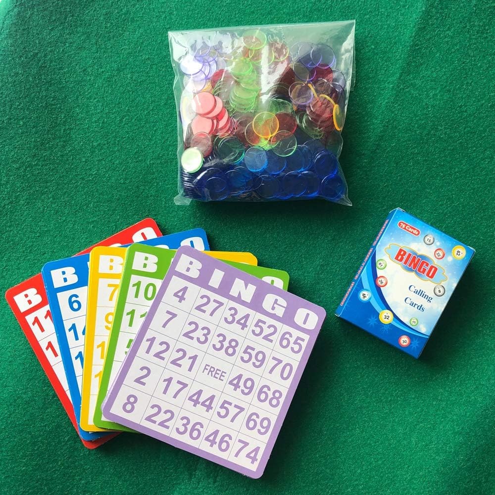 Yuanhe Bingo Cards Game Set - Includes 50 Bingo Cards,500 Colorful Transparent Bingo Chips and Deck of Calling Cards, Great for Adults Kids Family Game Nights, School Classroom Activity, Bingo Parites