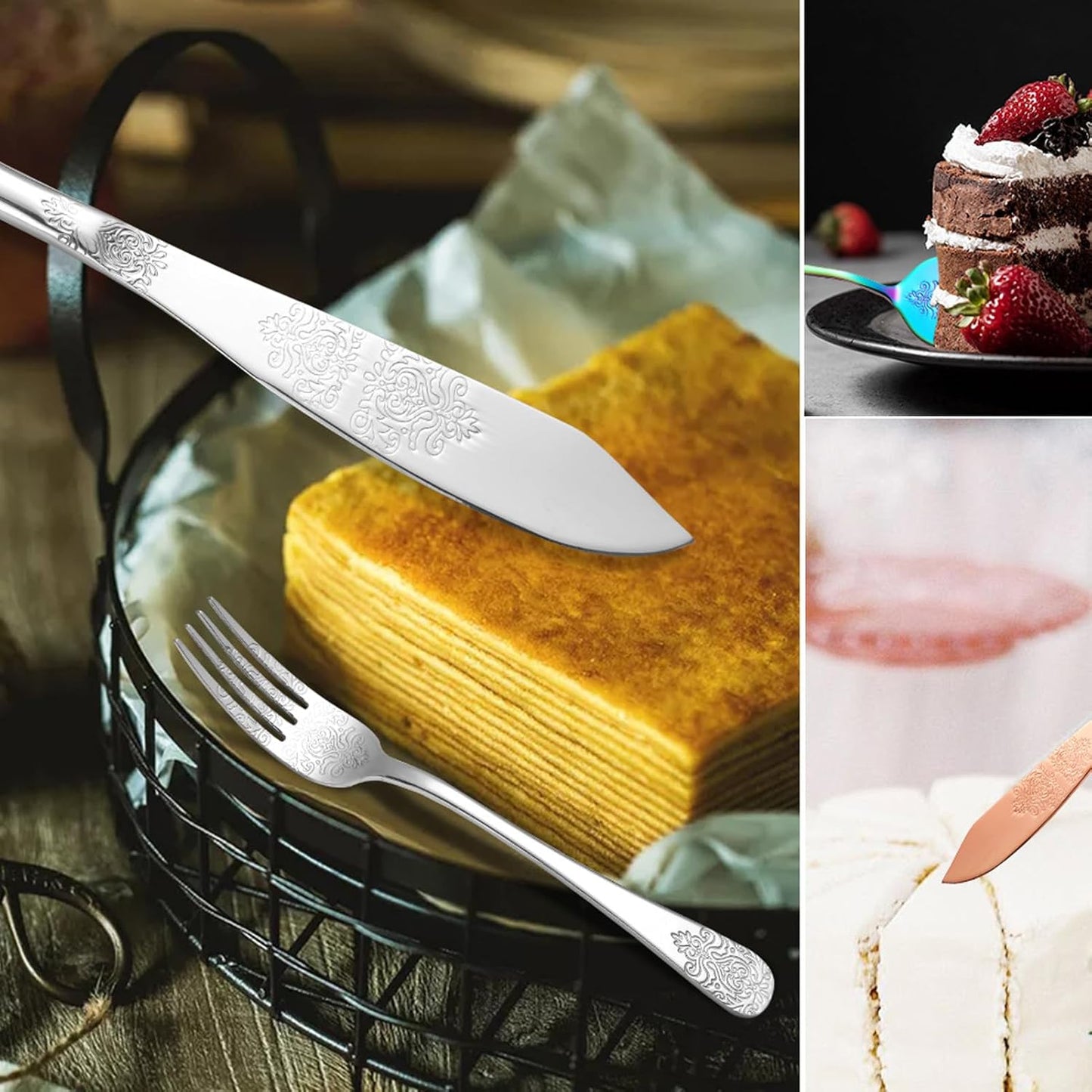 Cake Cutting Set for Wedding, Elegant Cake Knife and Server Set with Thickened Stainless Steel Rounded Edges, Cake Cutter Pie Spatula for Birthday Anniversary Christmas 2 Pcs Silver