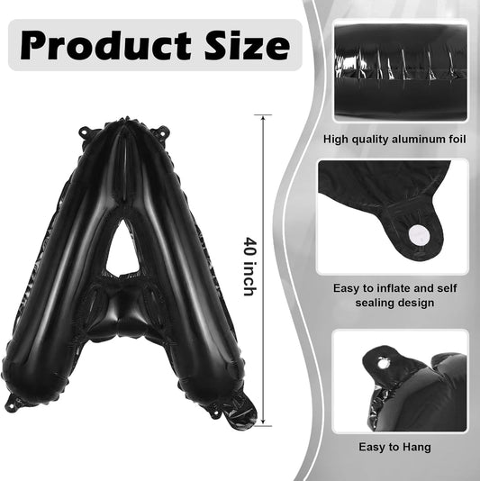 Black Letter A Balloons, 40 Inch Large Foil Letter Balloons, Custom Phrase Balloon for Birthday Party Wedding Anniversary Decoration (Black A)