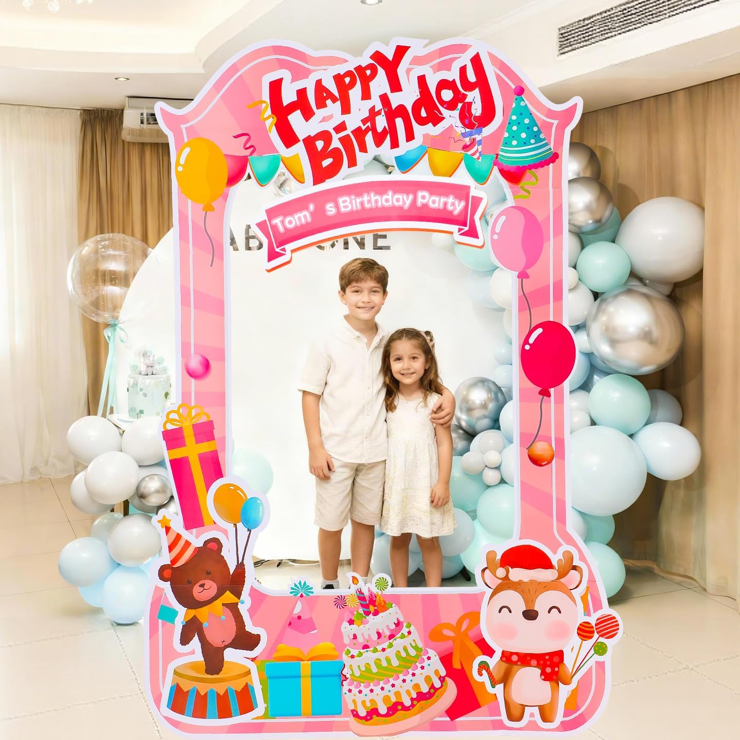 EARTHSON 6 Ft x 4 Ft Happy Birthday Photo Booth Box Photo Cutout Stand in Life-Size Cardboard Frame Prop for Birthday Party Supplies