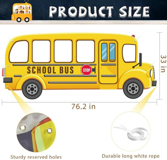 YQUQWN School Bus Photo Prop, Large 76.2X 33 Inch Back to School Backdrop Party Sign Decoration, Selfie Frame Yellow Bus Background Banner for Students First Day Birthday Photo Booth Party Supplies