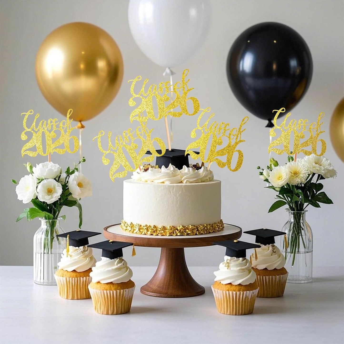 Ohuimrt Class of 2026 Graduation Decorations, 12 PCS Gold Graduation Centerpieces Sticks Double-Sided Table Toppers for Grad Party Decoration