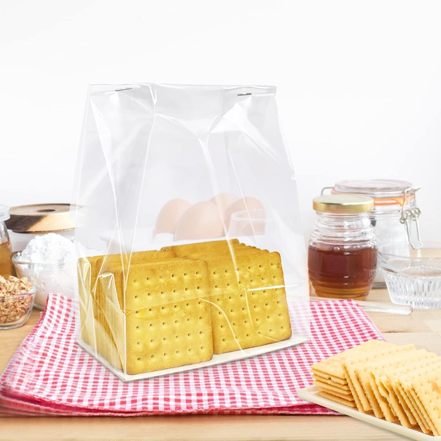Gusseted Flat Bottom Cellophane Bags with Paper Insert 50Pcs 4x2x8 Inches Smore Bags