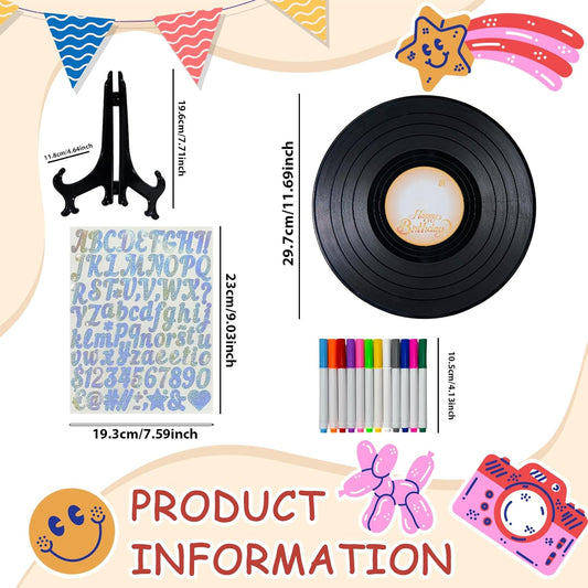 AerWo Vinyl Record Guest Book Alternative for Birthday Party, 12" Retro Sign-in Poster with 12 Colored Pens & 2 Silver Stickers, Unique Keepsake for Birthday, Graduation, Retirement Party Decorations