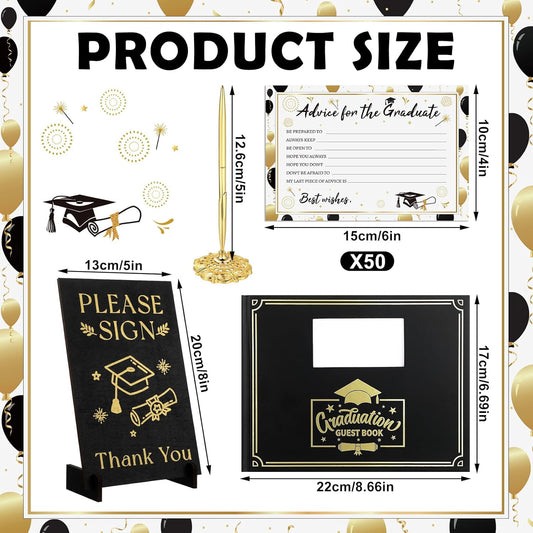Kolldenn Graduation Guest Book Grad Party Guest Book with Signature Pen, Wood Table Sign, 50 Graduation Advice Cards Memory Party Supplies for College Gifts