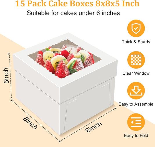 15 PCS Cake Boxes 12 Inch, 12x12x8 Tall Cake Box, 12 Inch Cake Box with Window, White Bakery Boxes, Large Baking Boxes, Cajas Para Pasteles, 12x12 Cake Boxes for Birthday, Wedding, Party, Business