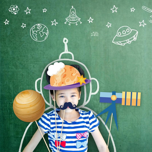 25Ct Space Photo Booth Props with Stick, Outer Space Photo Booth Props, Planet Patterns Photo Booth Props, Galaxy Theme Selfie Props for Astronaut Party, Solar System Party, Planet Party