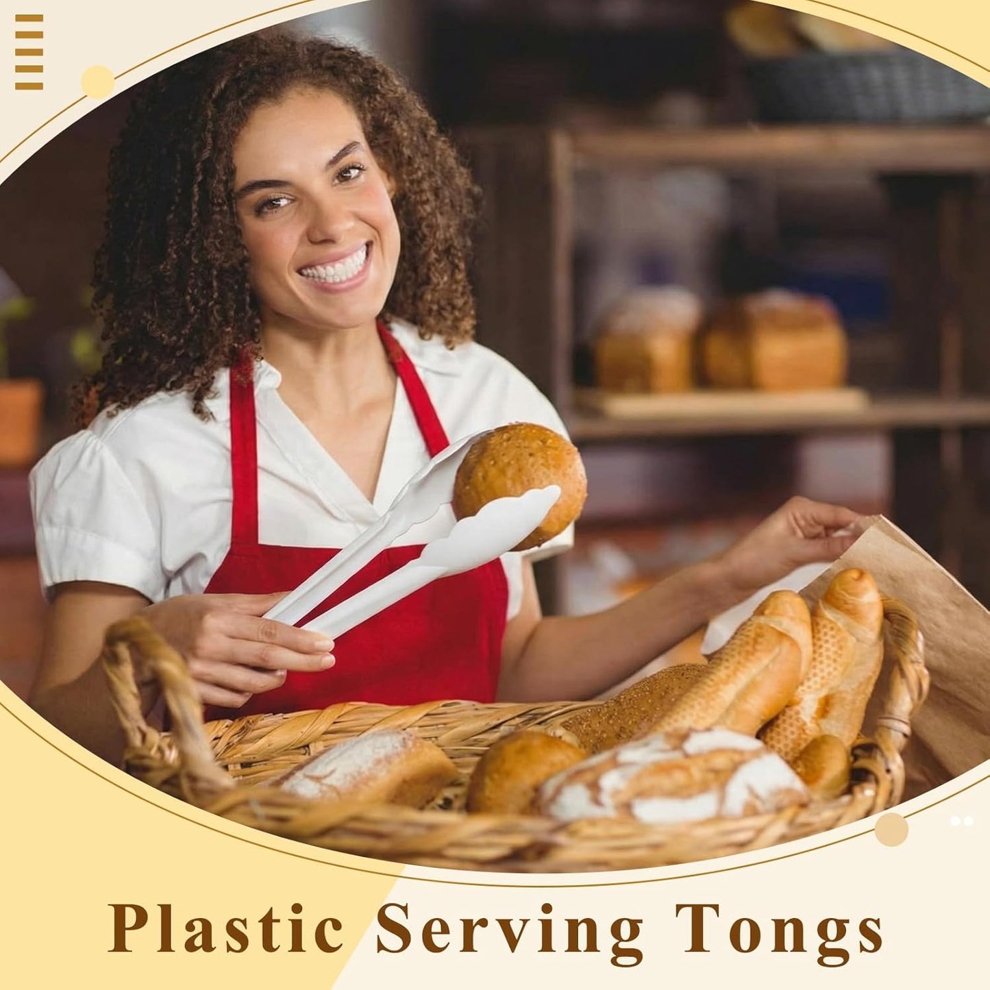 Tessco for you 25 Pcs Plastic Tongs for Serving Bulk, 9 Inch Plastic Disposable Serving Tongs, Heavy Duty Salad Tong for Kitchen, Buffet, BBQ, Events & Catering (White)