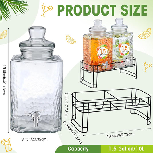 Honeydak 4.6 Gallon Glass Beverage Dispenser with Stand Stainless Steel Spigot Glass Lid Clear Iced Juice Container Leakproof Drink Dispenser Countertop Lemonade Water Jar for Wedding Party (2 Pack)