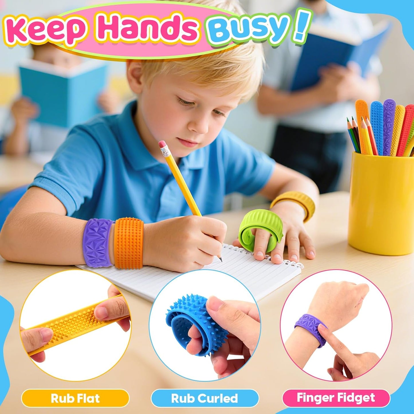 24 Pcs Fidget Toys for Kids Bulk: Sensory Silicone Slap Bracelets, Quiet Travel Toys for Car Rides & Airplanes, Classroom Rewards, Summer Camp Prizes, Party Favors & Goodie Bag Stuffers