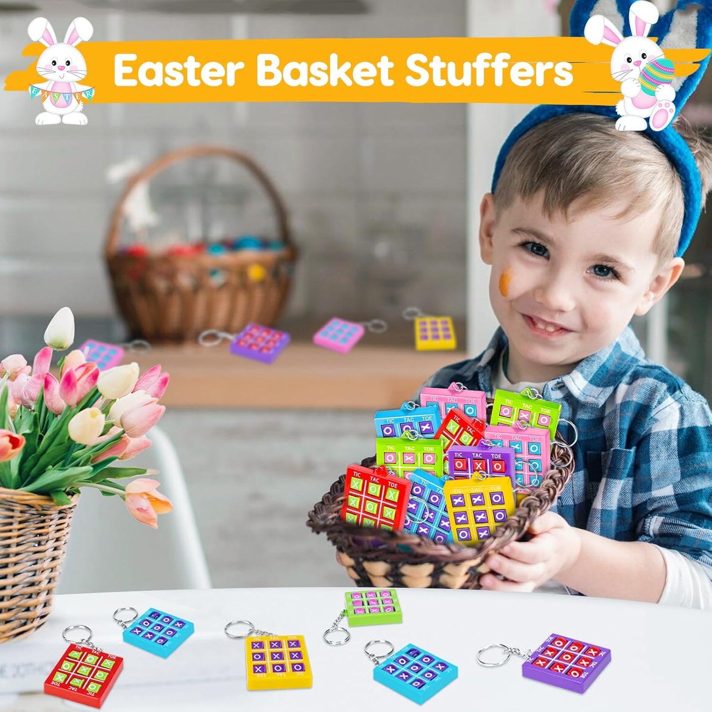 24PCS Tic Tac Toe Game Birthday Summer Party Favors Goodie Bags Stuffers for Kids 3-5 4-8 8-12 Classroom Treasure Chest Carnival Prize Box Toys Bulk Keychain Pinata Filler Return Gifts for Girl Boy