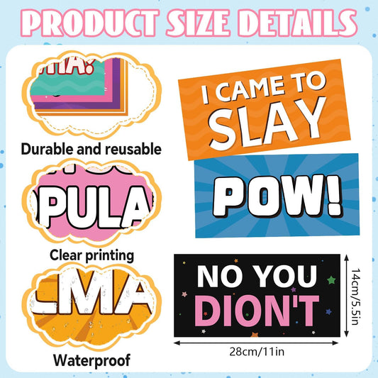 Photo Booth Props 24 Designs Double Sided Photobooth Props 11x5.5 Inch Waterproof Office Party for Office Work Celebration Activity Team Parties Gatherings Supplies