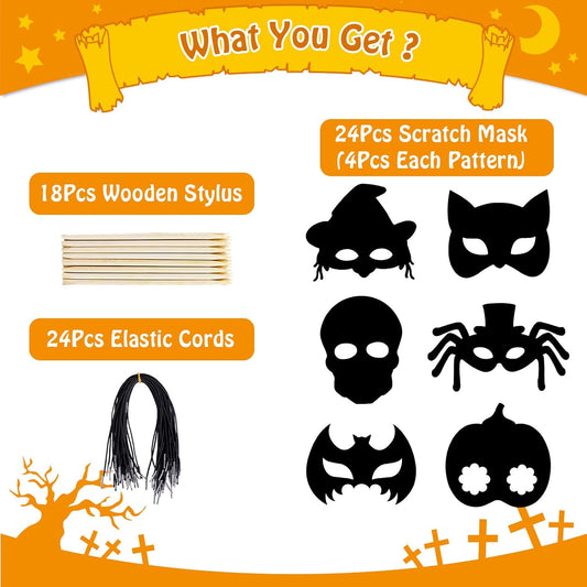 MGparty Halloween Crafts 42PCS Halloween Rainbow Scratch Mask Magic Scratch Paper Art for Kids Birthday Classroom Decoration Party Favors Gifts Party Games Projects Kits