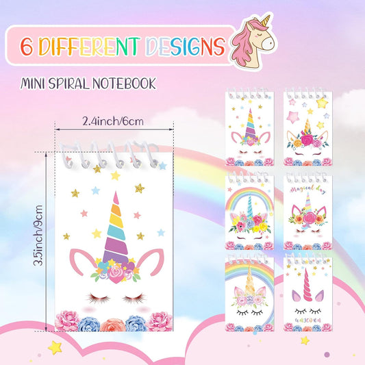 Sabary 24 Pcs Mini Unicorn Notepads Small Notebooks Spiral Journal Notepads School Classroom Rewards Supplies Unicorn Party Favors Gift Bags Fillers for Girls Kids Birthday Party Goody Bags