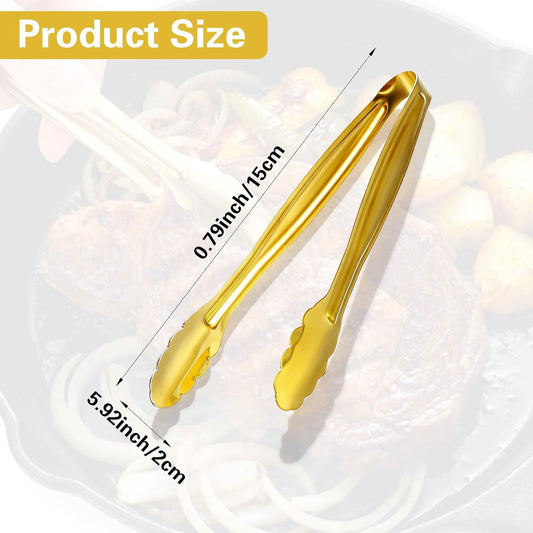 4Pcs Mini Serving Tongs, 5.9" Gold Small Metal Tongs, Stainless Steel Small Kitchen Accessories for Food Ice Sugar Cube Salad Dessert Appetizers
