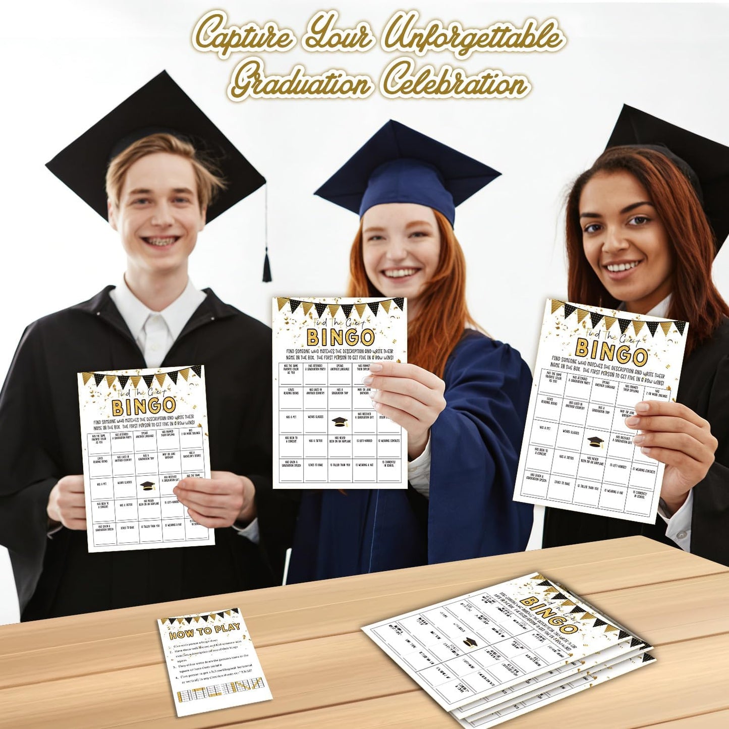 Graduation Party Games, 25 Graduations Bingo Cards, Find The Guest Bingo Game Cards, Grad Celebration Party Supplies - A01