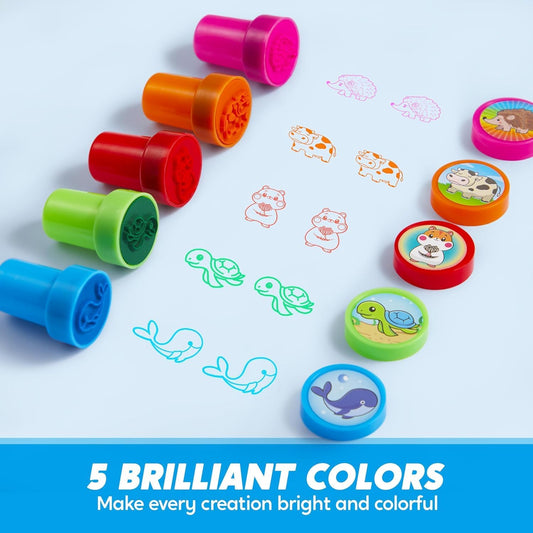 JOYIN 50 Pcs Assorted Stamps for Kids - Self-Ink Stamps with 50 Designs for Birthday Party Favor, Carnival Prizes, School Stampers, Goodie Bag, Classroom Treasure Box Toys (Zoo, Holiday Stampers)